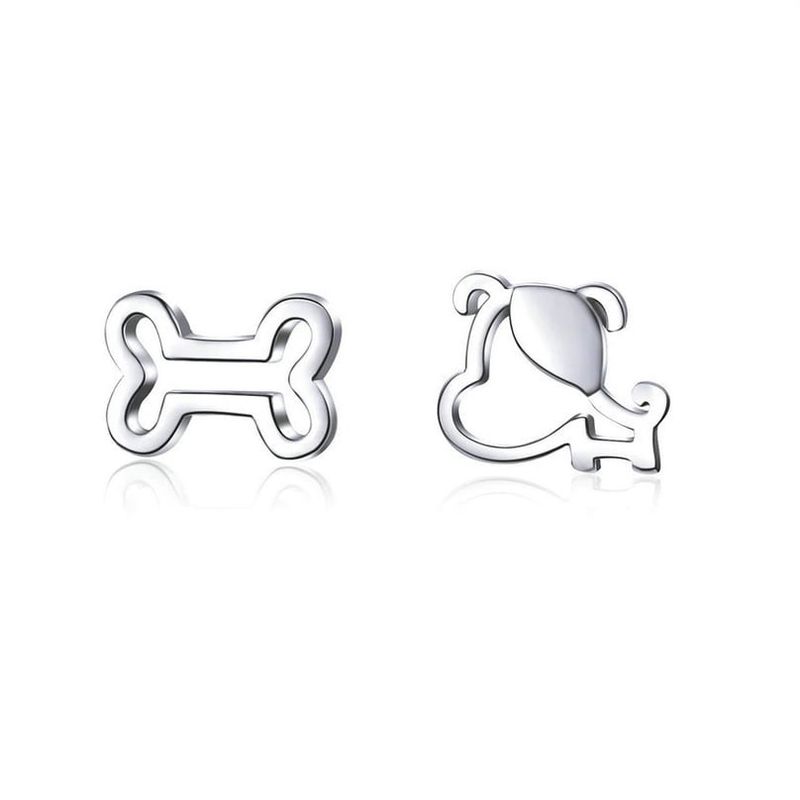 ALHAJAS - Aretes Para Niña O Mujer Hueso Perro Fabricados En Plata 925