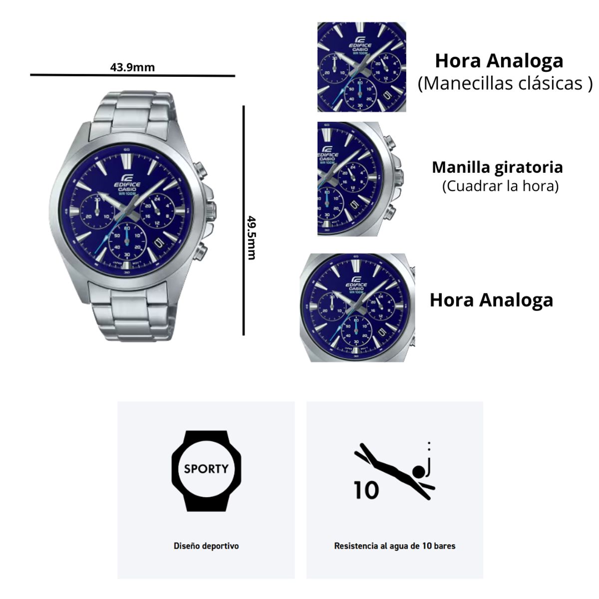 CASIO - Reloj Edifice Casio EFV-630D-2A Caballero Deportivo