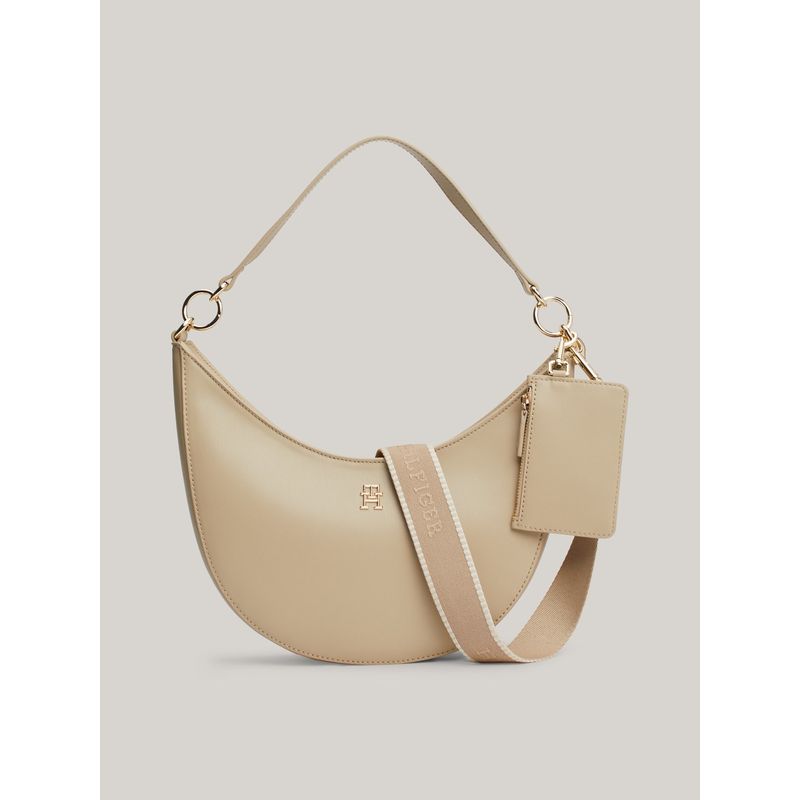 TOMMY HILFIGER - Bolso beige de hombro con monotipo Hilfiger Tommy Hilfiger