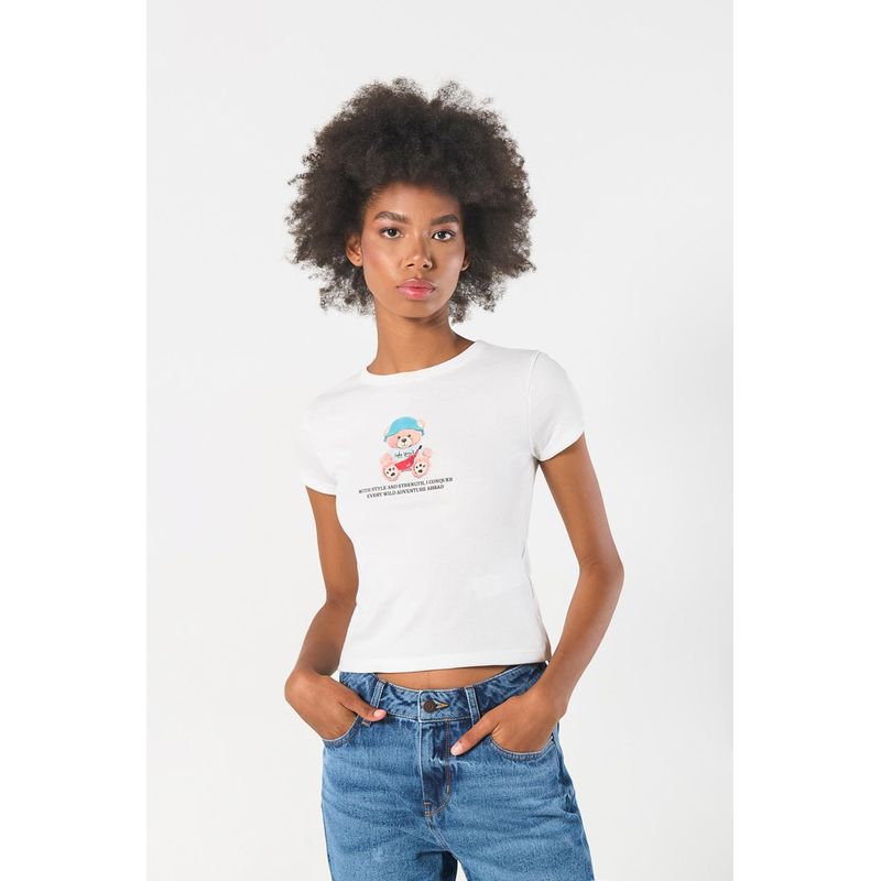 KOAJ - KOAJ Camiseta manga corta estampada en rib, silueta ajustada. MUJER