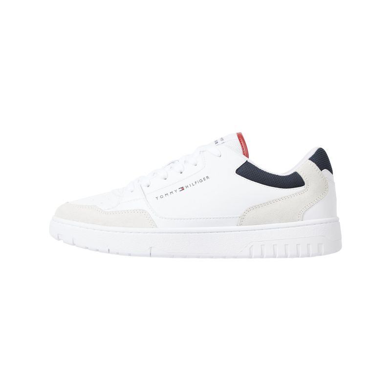 TOMMY HILFIGER - Tenis Blancos Tipo Baloncesto de Cuero Essential Tommy Hilfiger