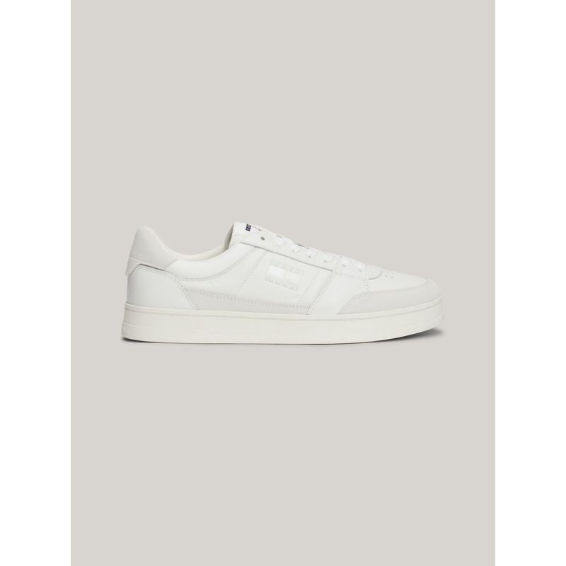 TOMMY HILFIGER - Tenis blanco de cuero con logo tonal Tommy Hilfiger