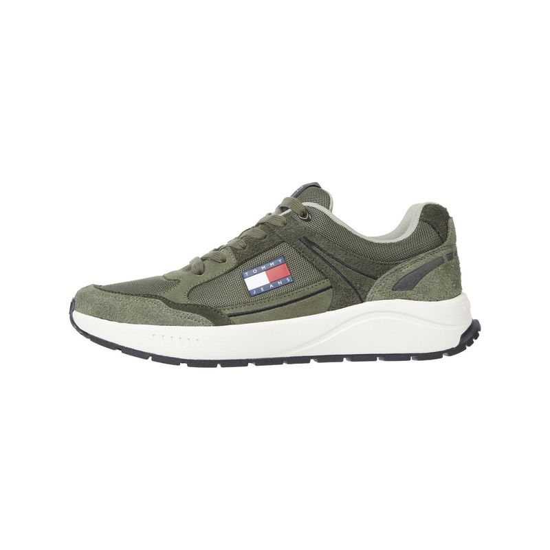 TOMMY HILFIGER - Tenis Verdes Estilo Running De Ante Para Hombre Tommy Hilfiger