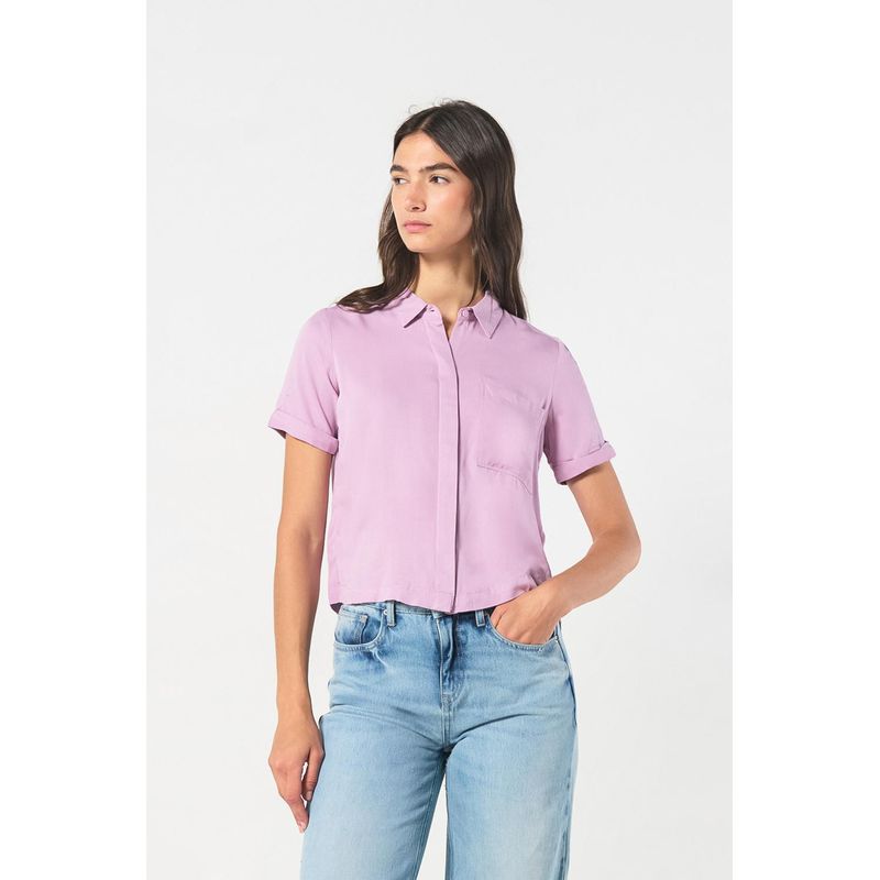 KOAJ - KOAJ Blusa unicolor manga corta con bolsillo y botones MUJER