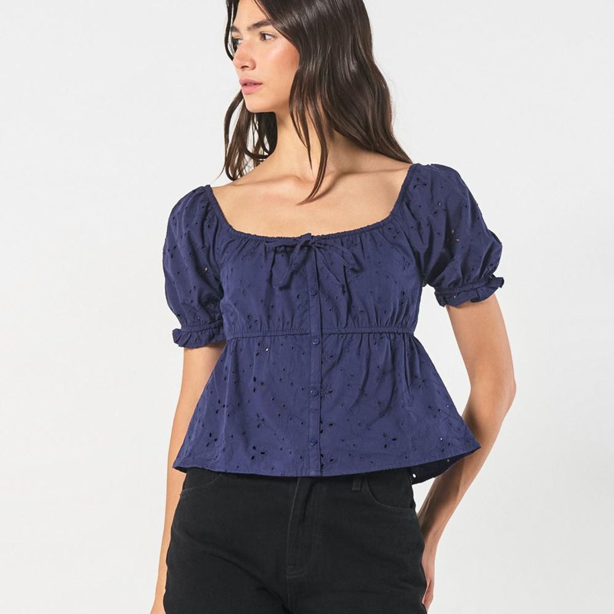 KOAJ - KOAJ BLUSA MANGA AGLOBADA CORTA, CON RECOGIDO EN CINTURA. Mujer