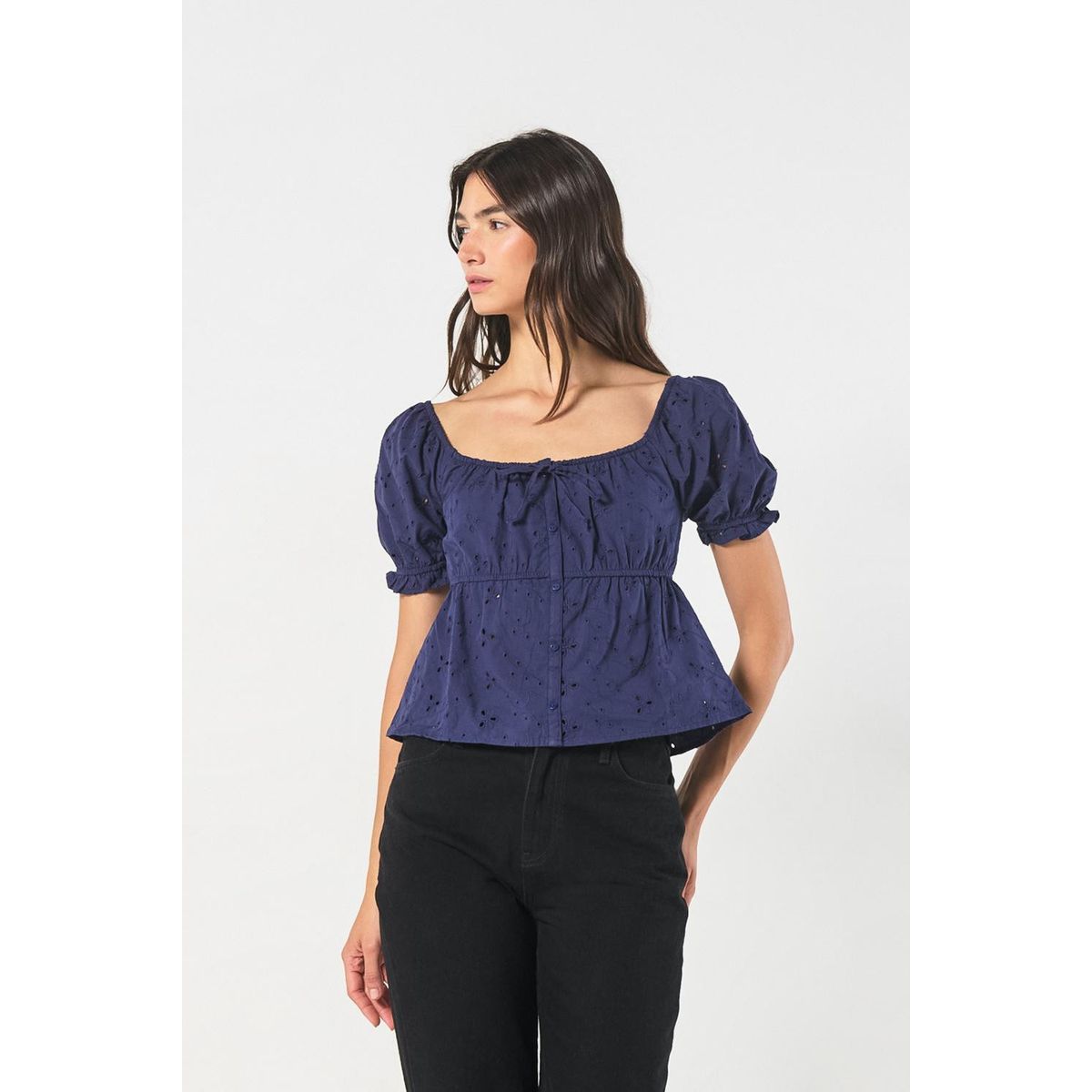 KOAJ - KOAJ BLUSA MANGA AGLOBADA CORTA, CON RECOGIDO EN CINTURA. Mujer