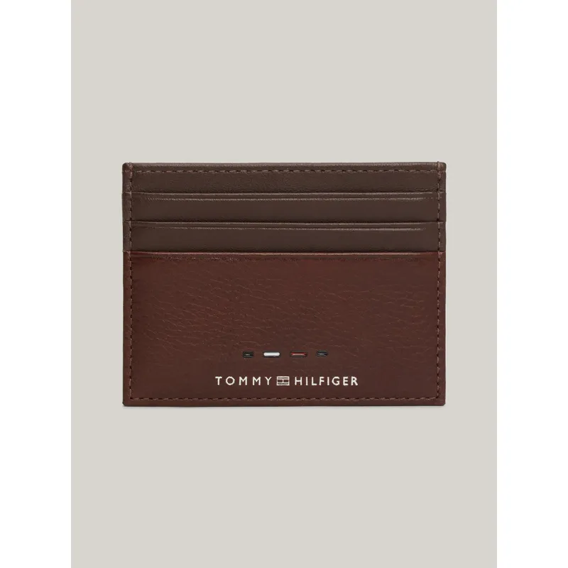 TOMMY HILFIGER - Tarjetero Café Premium De Cuero Con Logo Tommy Hilfiger