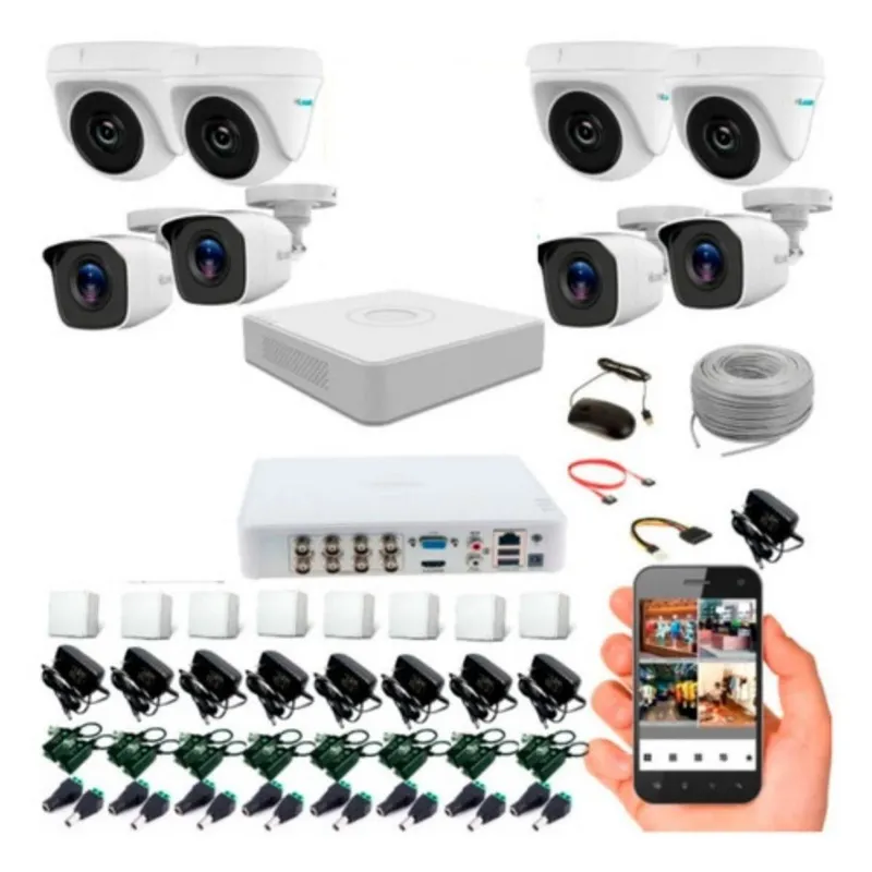 HIKVISION - Kit de Seguridad Hikvisión Hilok Dvr 8ch incluye 8 Camaras 1080P + Cable