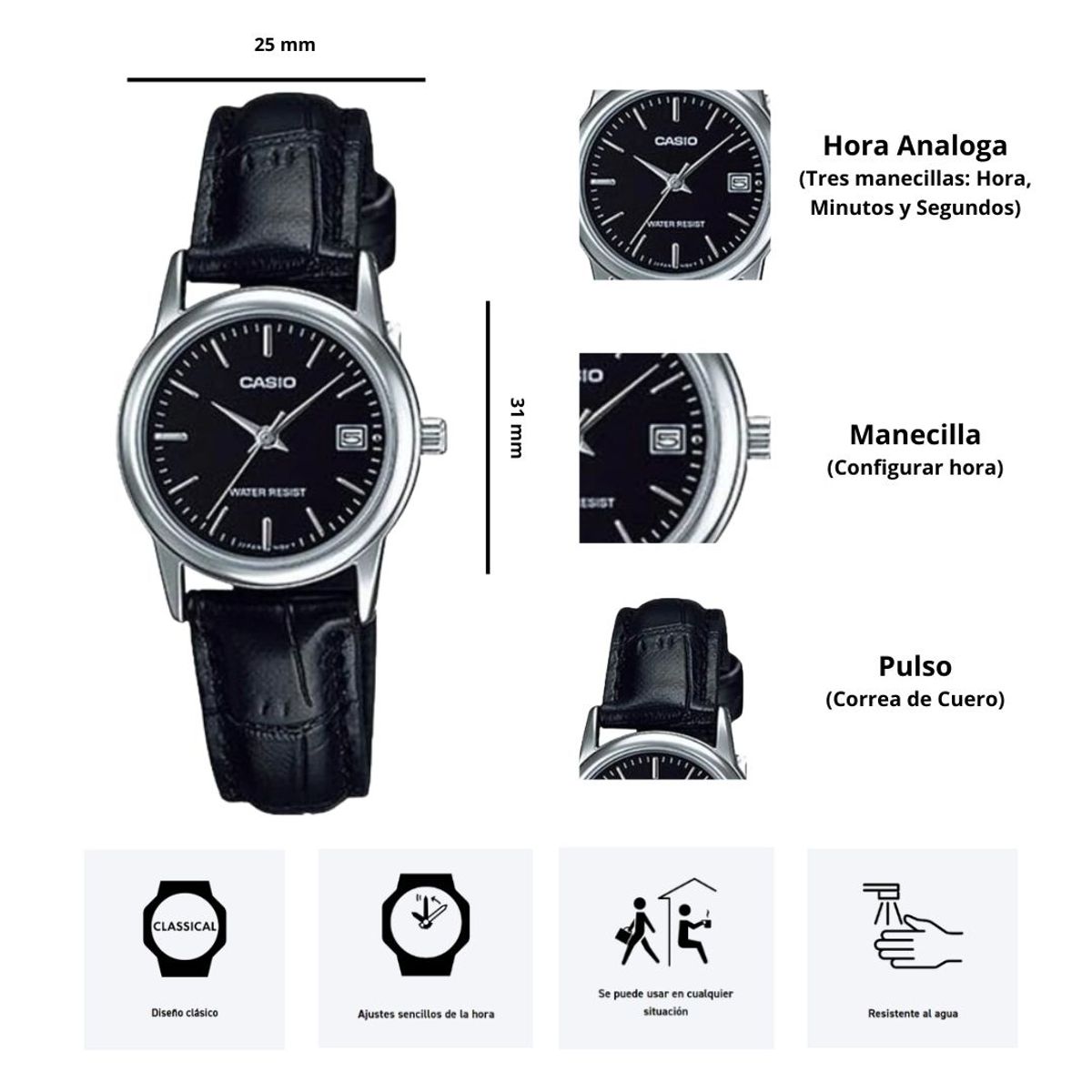 CASIO - Reloj Casio LTP-V002L-1A Dama Elegante