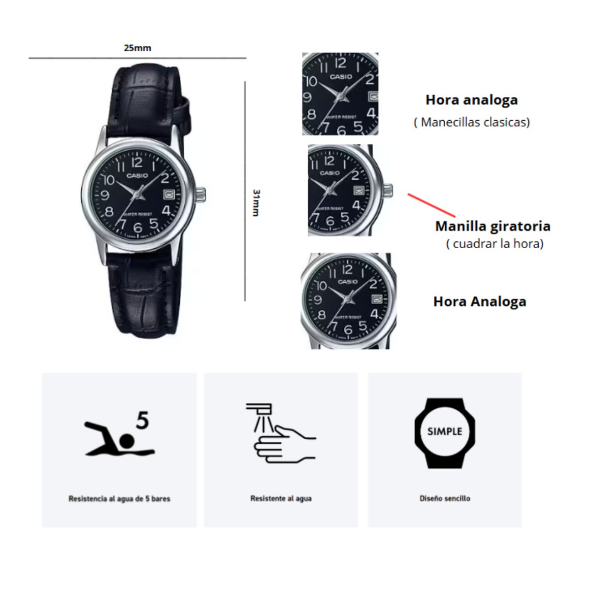 CASIO - Reloj Casio LTP-V002L-1A Dama Elegante