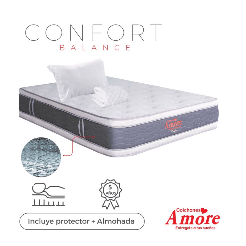 COLCHONES AMORE - ColchónConfortSemiDobleFirmezaMediaSuperOrtopédico+Pillow120x190cm+Almohada+ProtectorColchonesAmore.