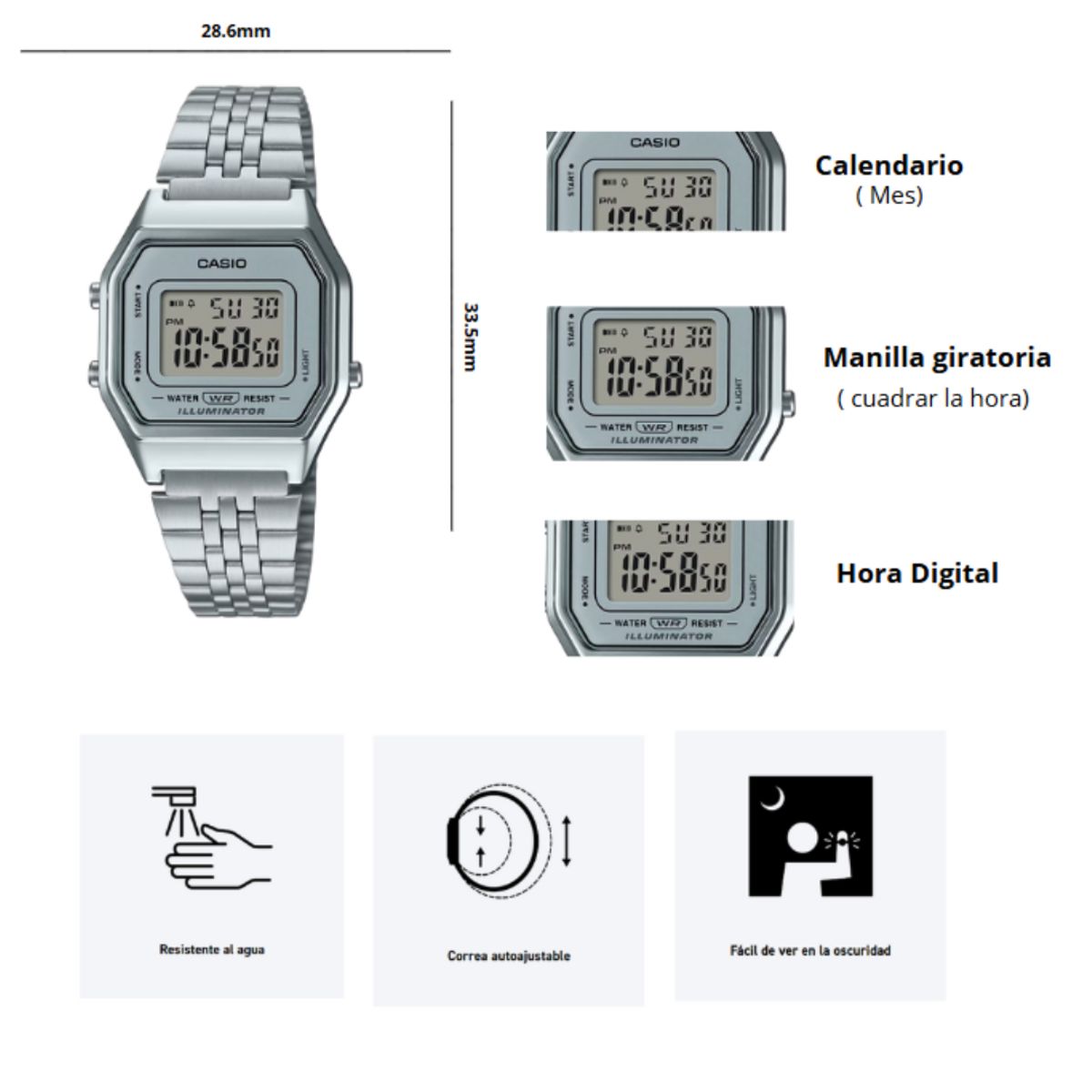 CASIO - Reloj Casio Modelo LA680WA-7D Diseño clásico