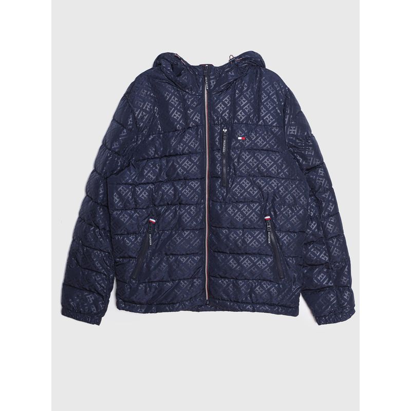 TOMMY HILFIGER - Chaqueta negra quilted con gorro y logo Tommy Hilfiger