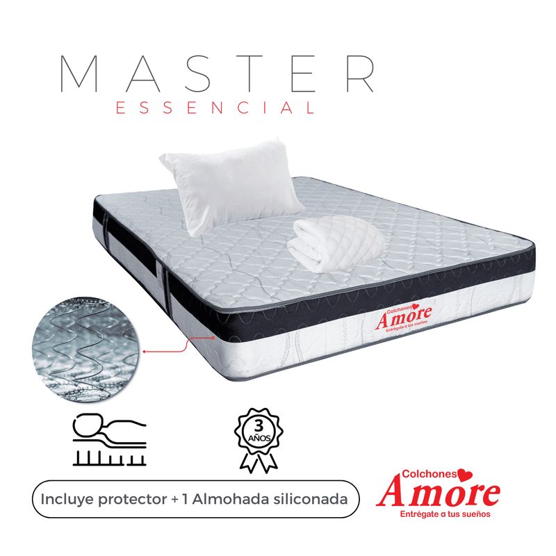 COLCHONES AMORE - Colchón Master Semidoble Firmeza Media Ortopédico 120x190cm +Almohada +Protector Colchones Amore.