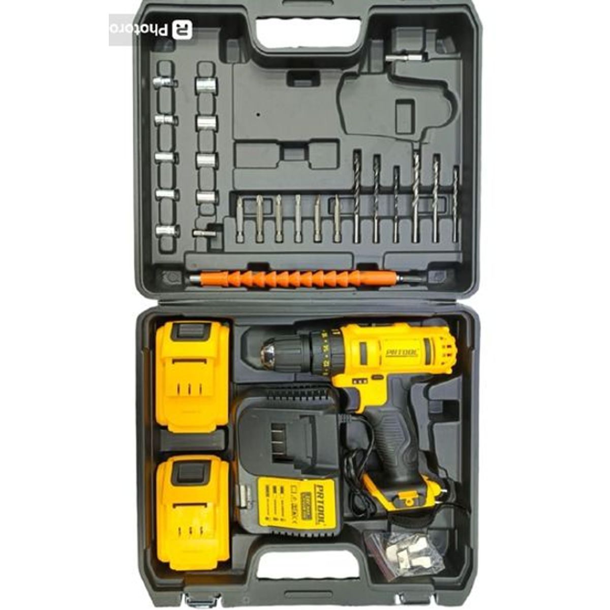 PROTOOL - Taladro Inalámbrico 24v Percutor 2 Baterías Mas Caja Accesorios