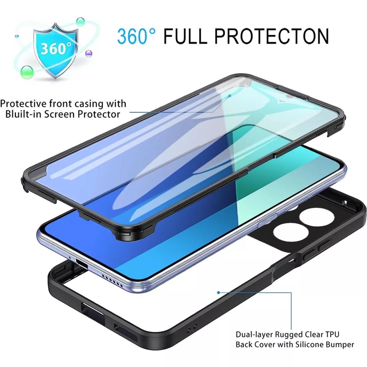 GENERICO - Estuche Protector Funda 2 En 1 360 Para Redmi note 13 pro 4G / 14s Azul