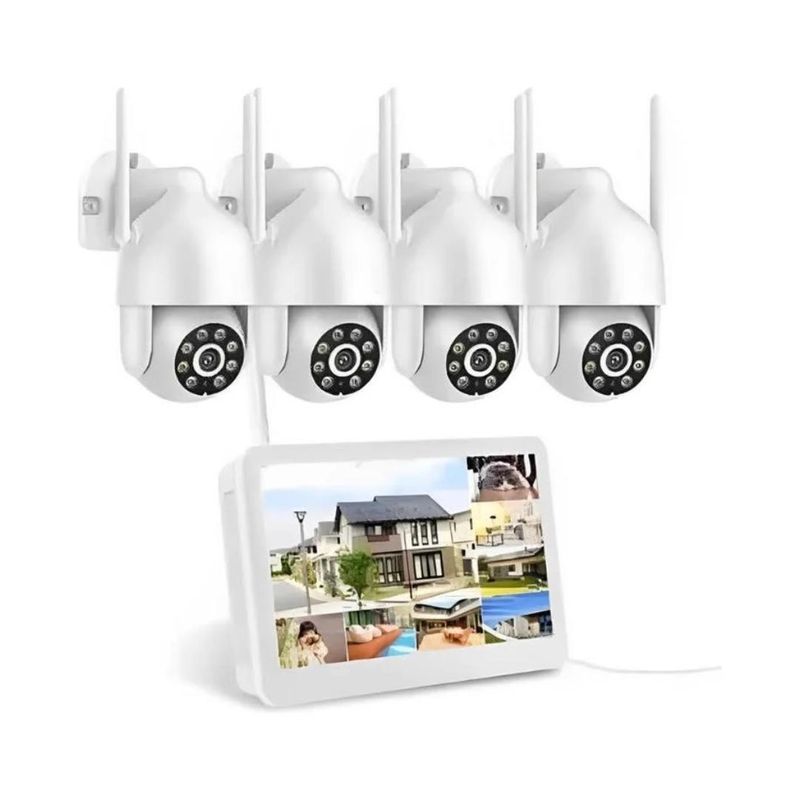 AMERICAN GENERICS - Sistema Circuito WiFi 4 Cámaras De Exterior Nvr Con Pantalla