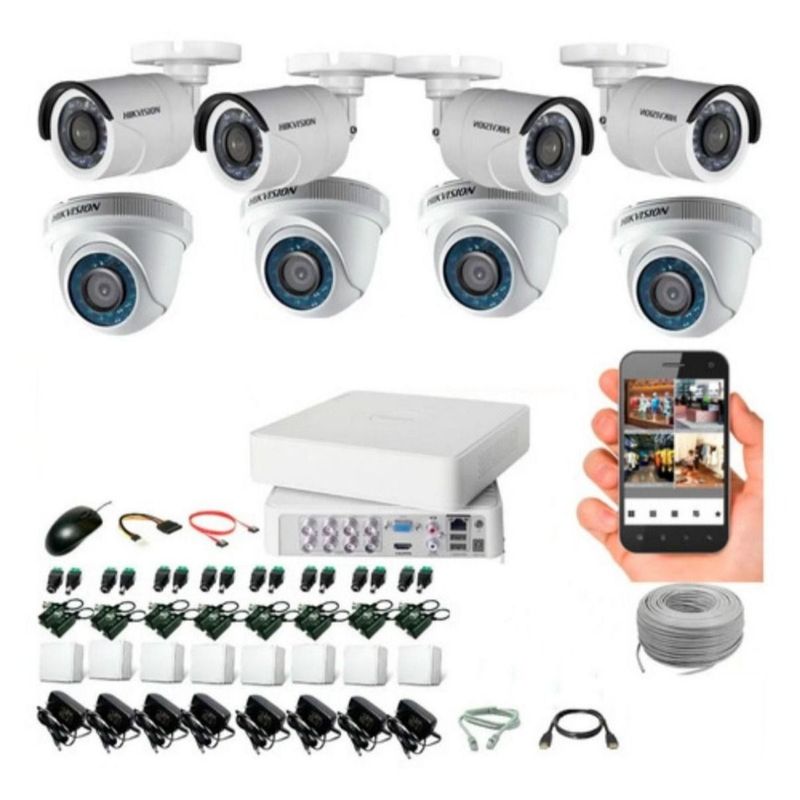 HIKVISION - Kit Hikvision DVR 8ch + 8 Cámaras 1080p + Cable