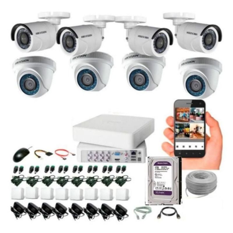HIKVISION - Kit Hikvision DVR 8ch + 8 Cámaras 1080p + Disco Duro 1tb