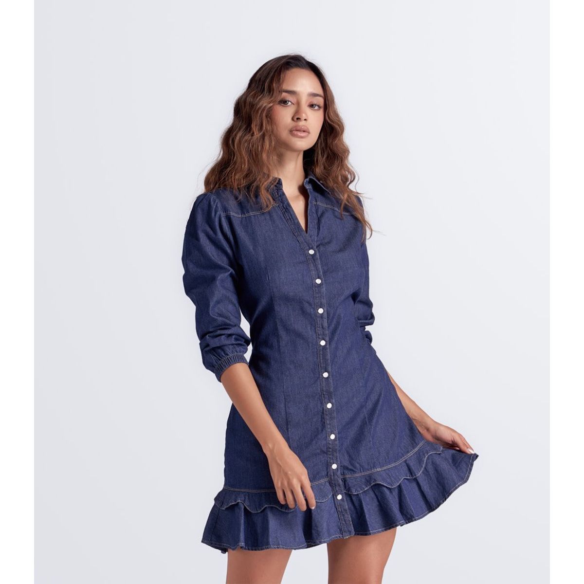 DEREK - Vestido En Chambray Con Gola Y Mangas Mariana Derek
