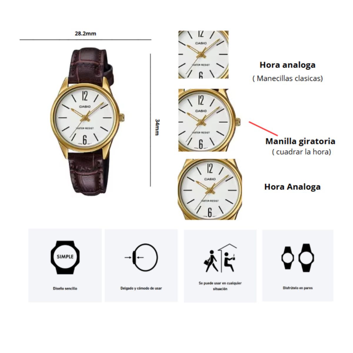 CASIO - Reloj Casio LTP-V005GL-7B Dama Elegante