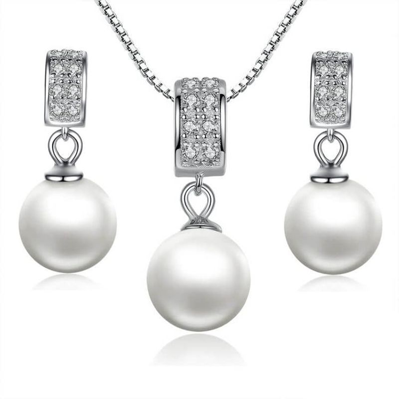 ALHAJAS - Juego De Collar Y Aretes Para Mujer Perlas Plata 925