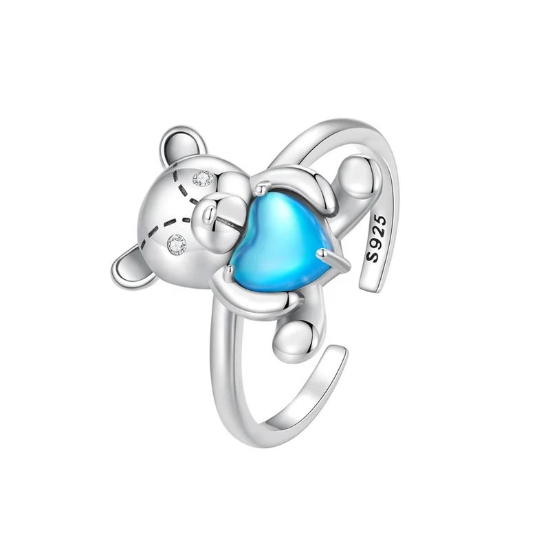 ALHAJAS - Anillo Ajustable Para Mujer Oso Amor Corazón En Plata 925