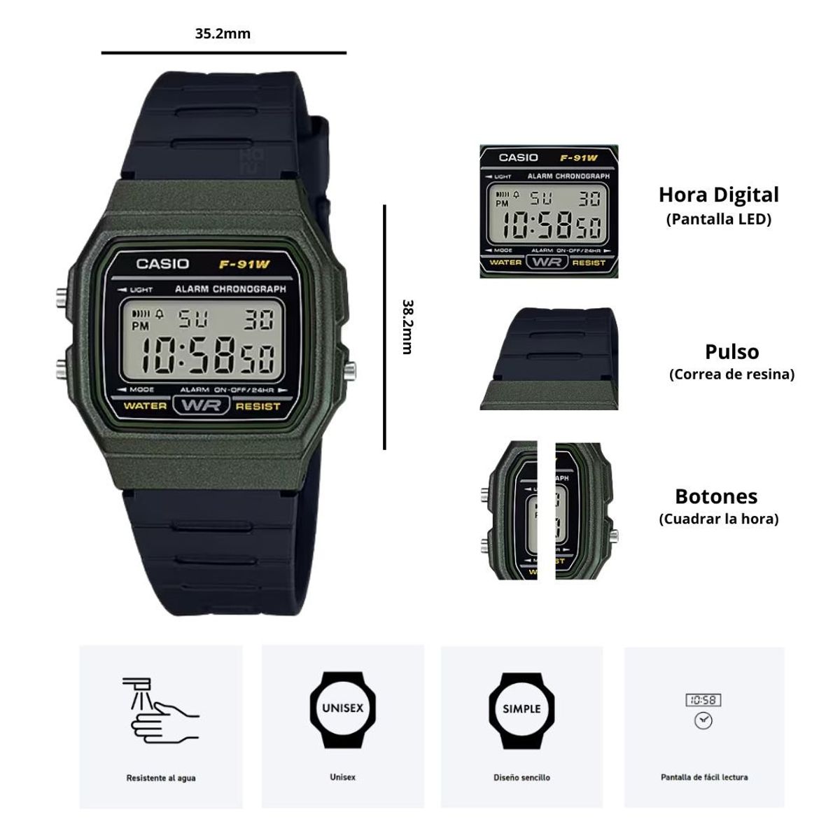 CASIO - Reloj Casio F-91WM-3A Diseño Vintage