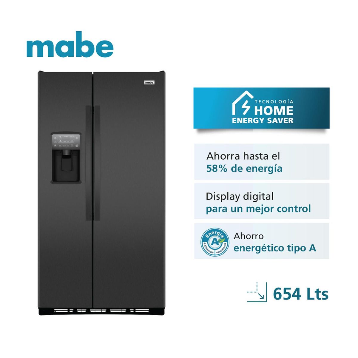 MABE - Nevecón Side by Side 654L Brutos Black Mabe MQL22LEKFPS