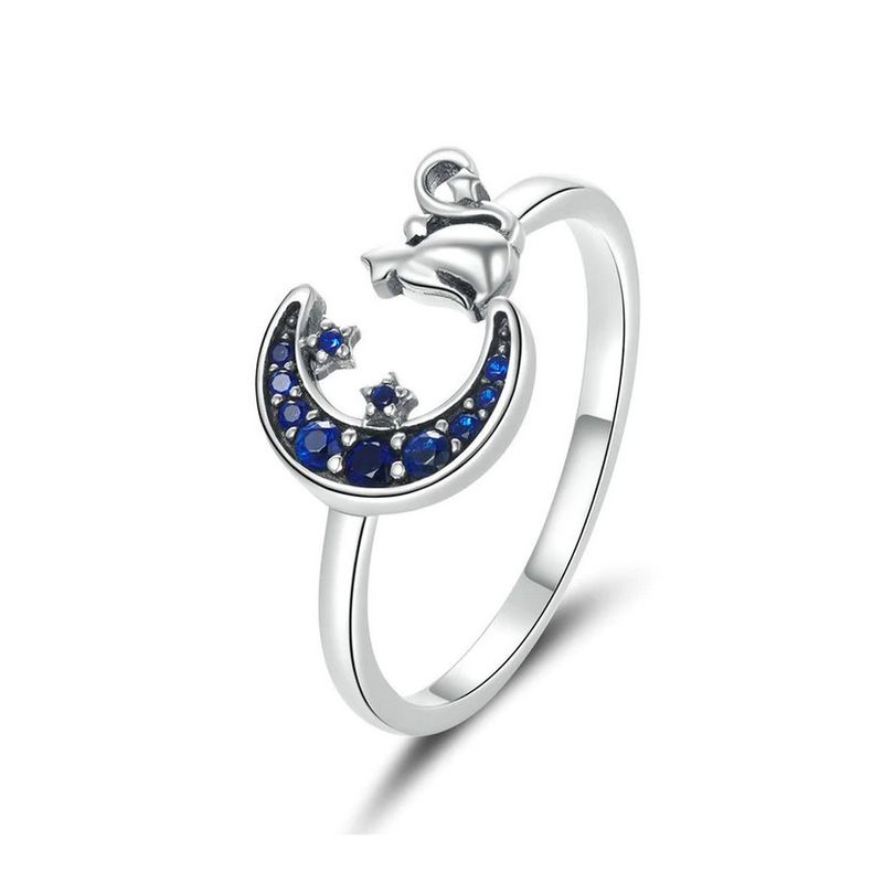 ALHAJAS - Anillo Ajustable Para Mujer Gato Luna Amor Fabricado En Plata 925