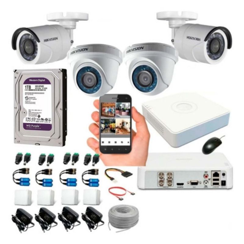 HIKVISION - Kit Hikvision Dvr 4ch + 4 Cámaras 1080p + Disco D. 1tb