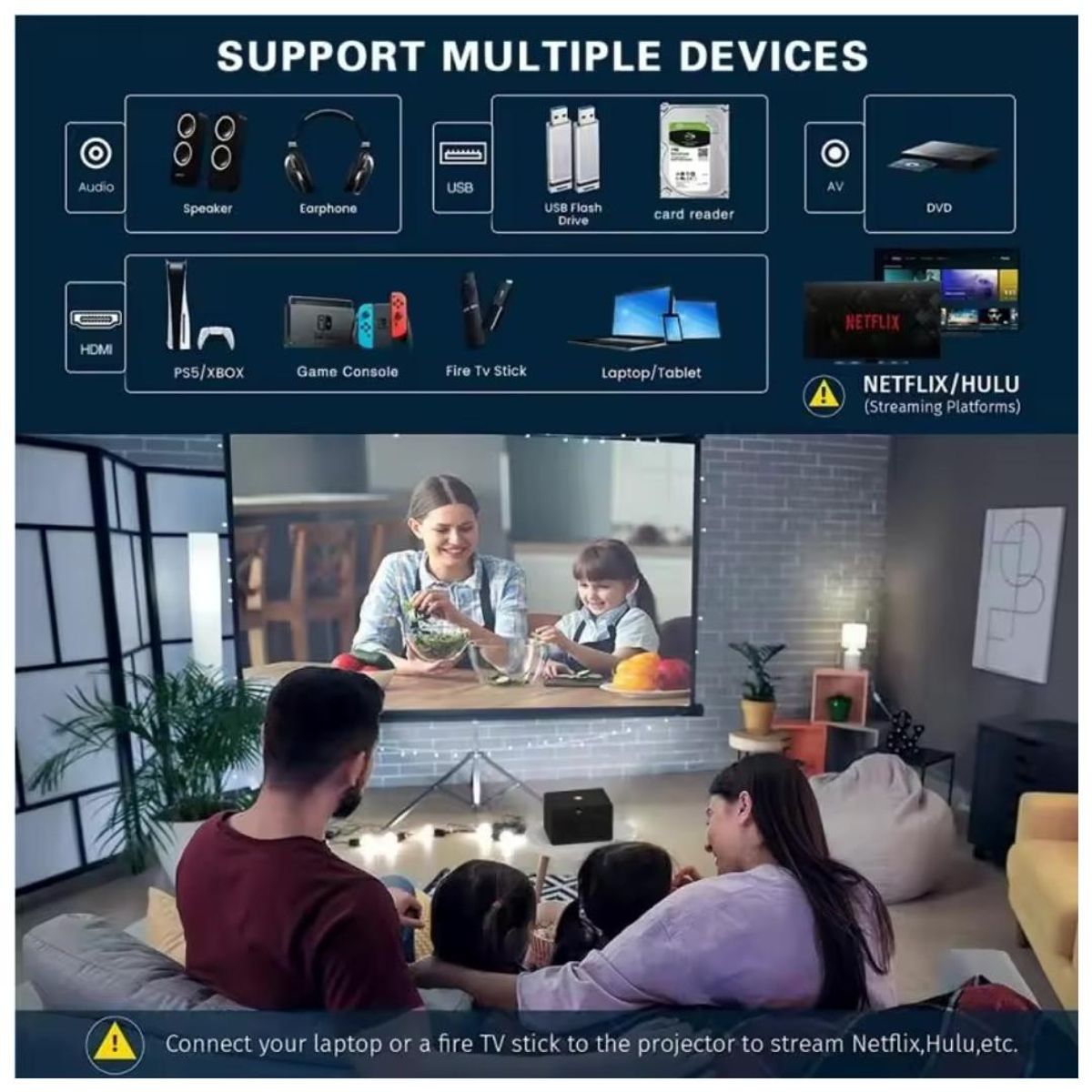 AMERICAN GENERICS - Proyector Android Video Beam 4000 Lumens Auto Enfoque Wifi