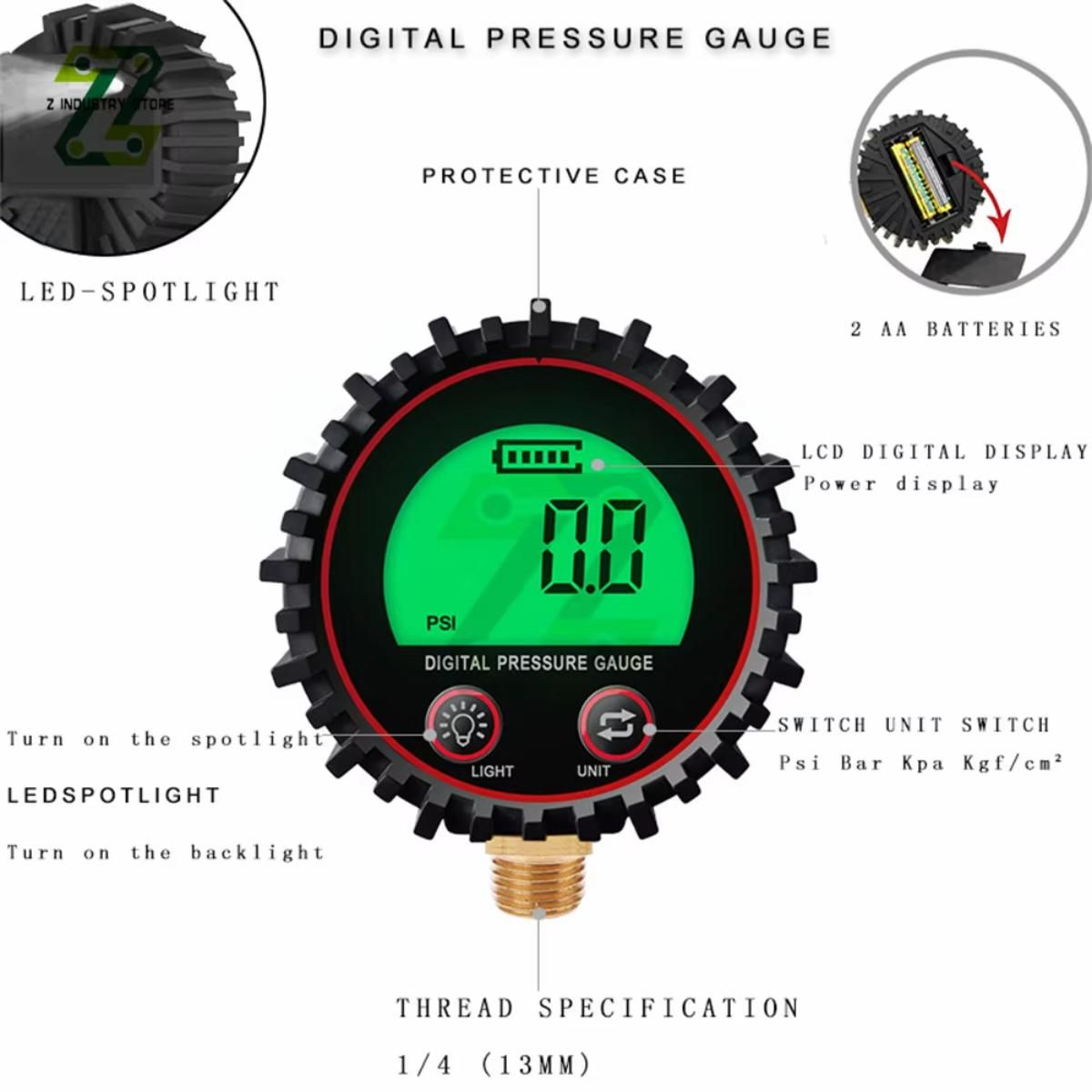 GENERICO - Manometro Digital Medidor De Presion Aire 14npt Para Aire
