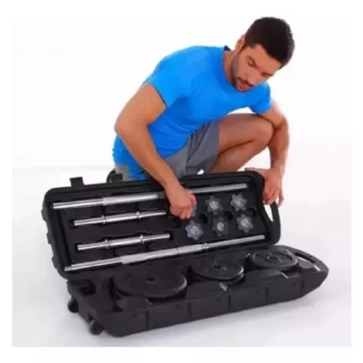 GENERICO - Kit Pesas 50 Kilos Set Convertible Mancuernas Con Barra