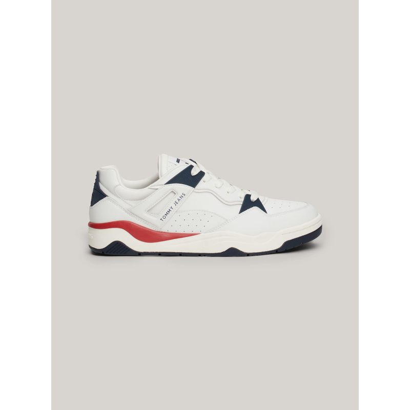 TOMMY HILFIGER - Tenis blanco de cuero color block con logo Tommy Hilfiger