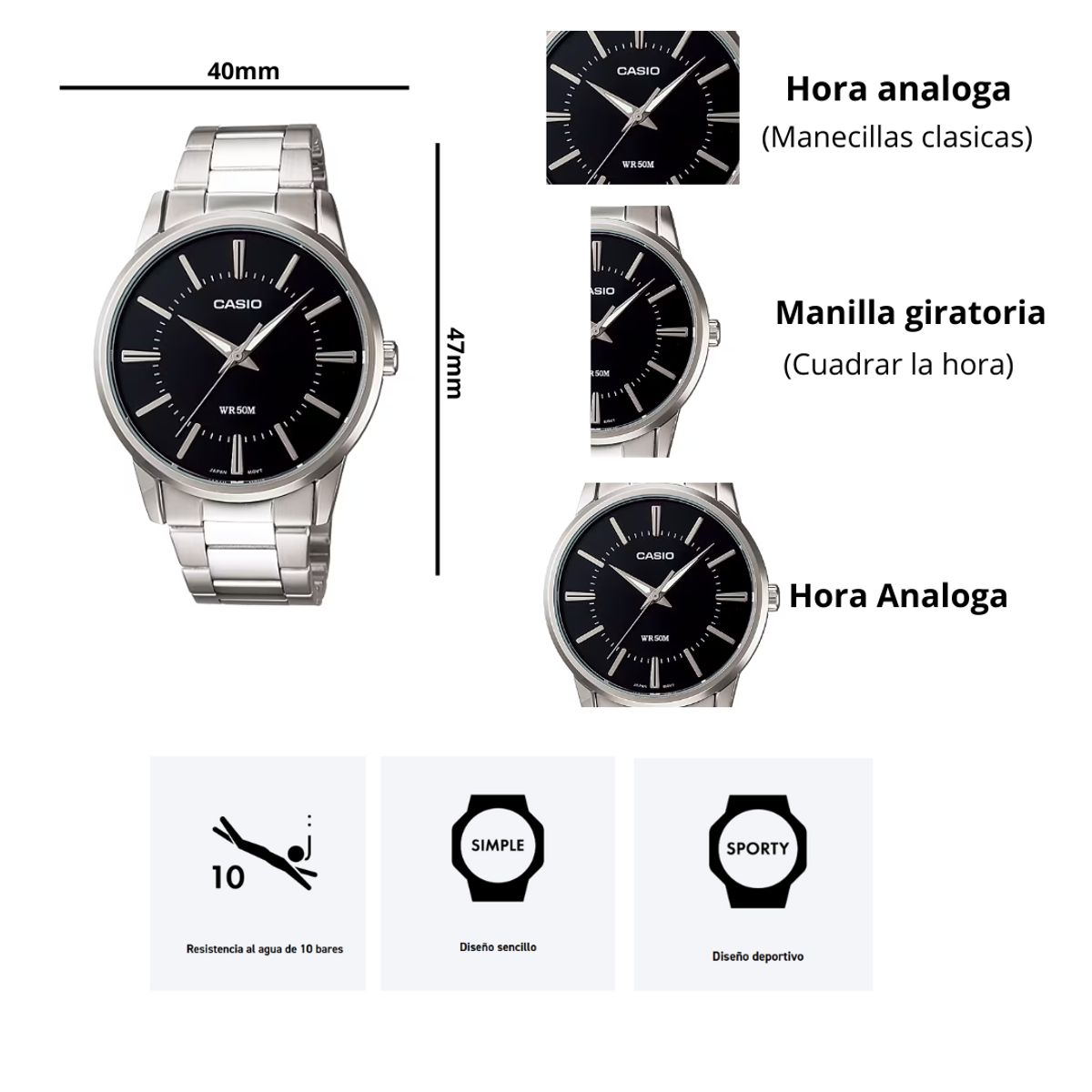 CASIO - Reloj Casio MTP-1303D-1A Caballero Elegante