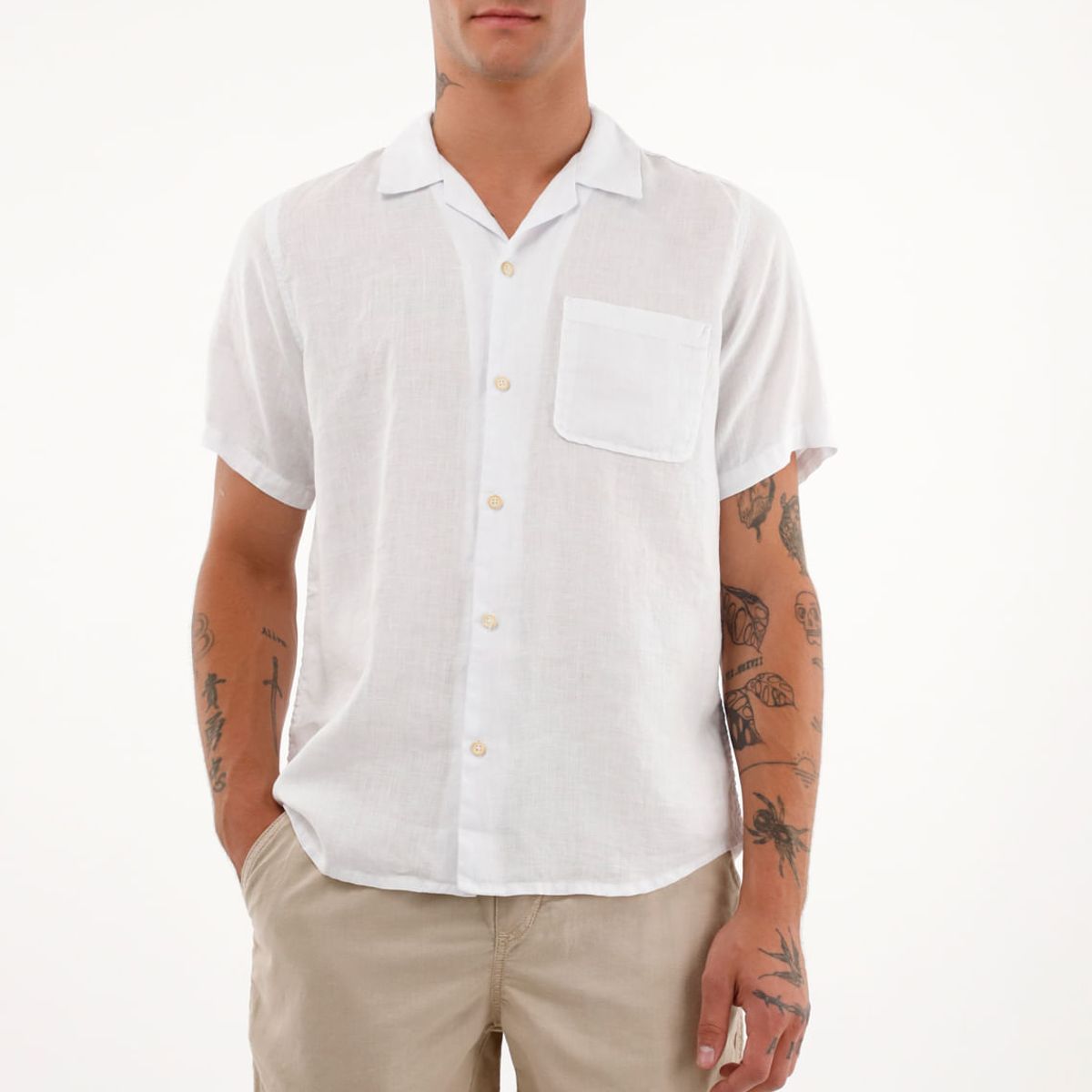 TENNIS - Camisa crudo manga corta en 100% lino para hombre