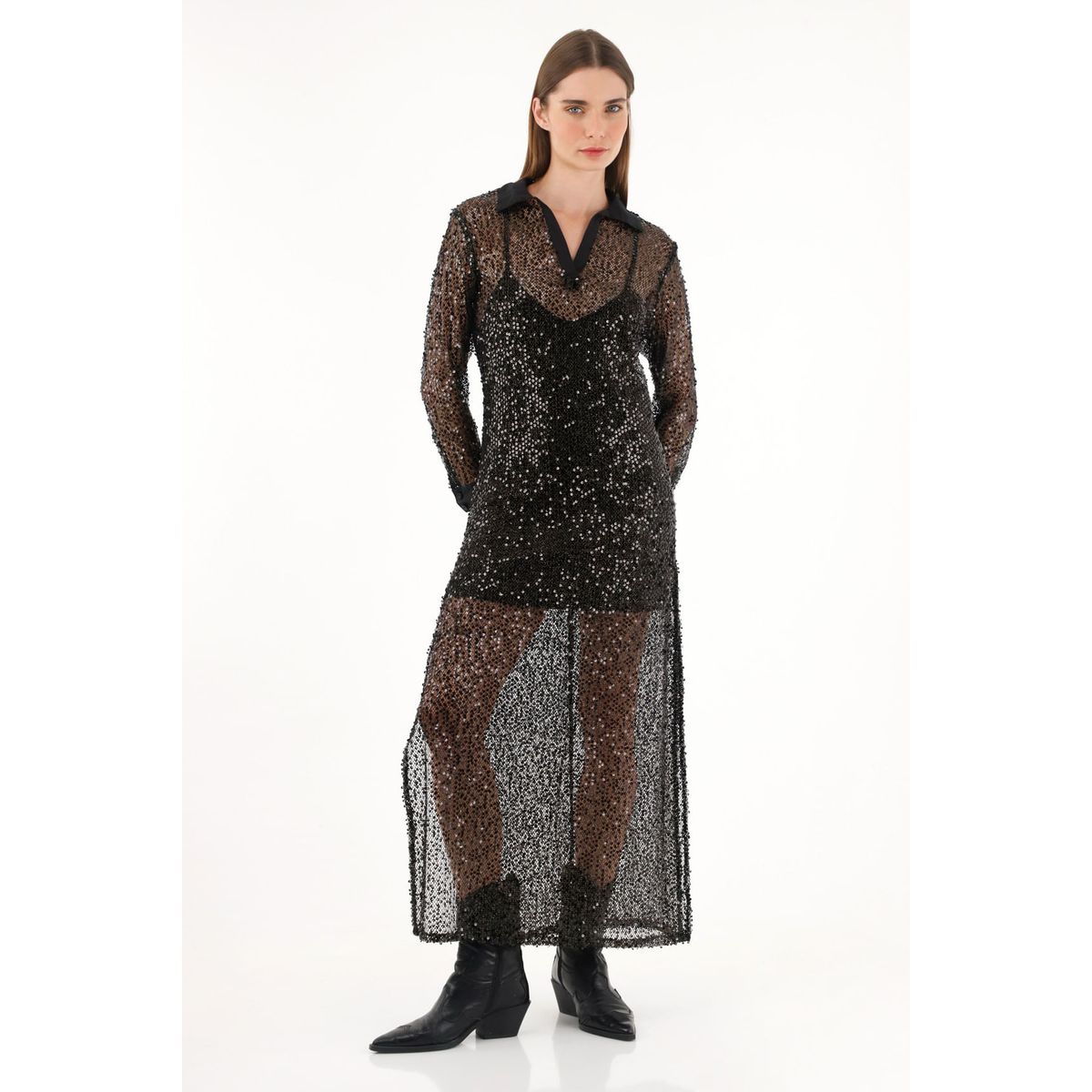 TENNIS - Vestido con transparencia y brillo para mujer