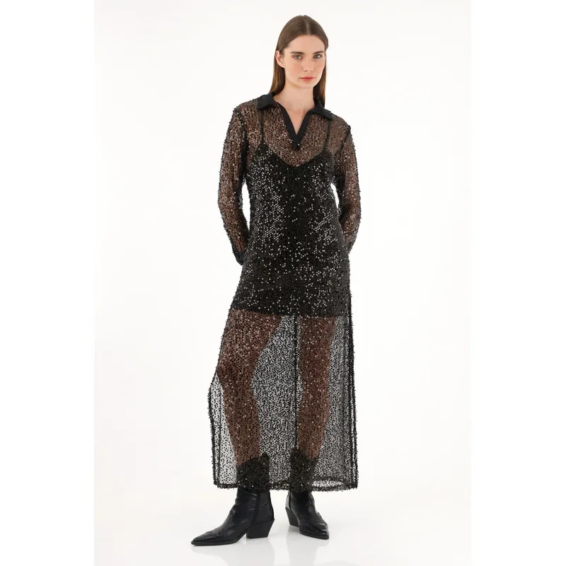 TENNIS - Vestido con transparencia y brillo para mujer