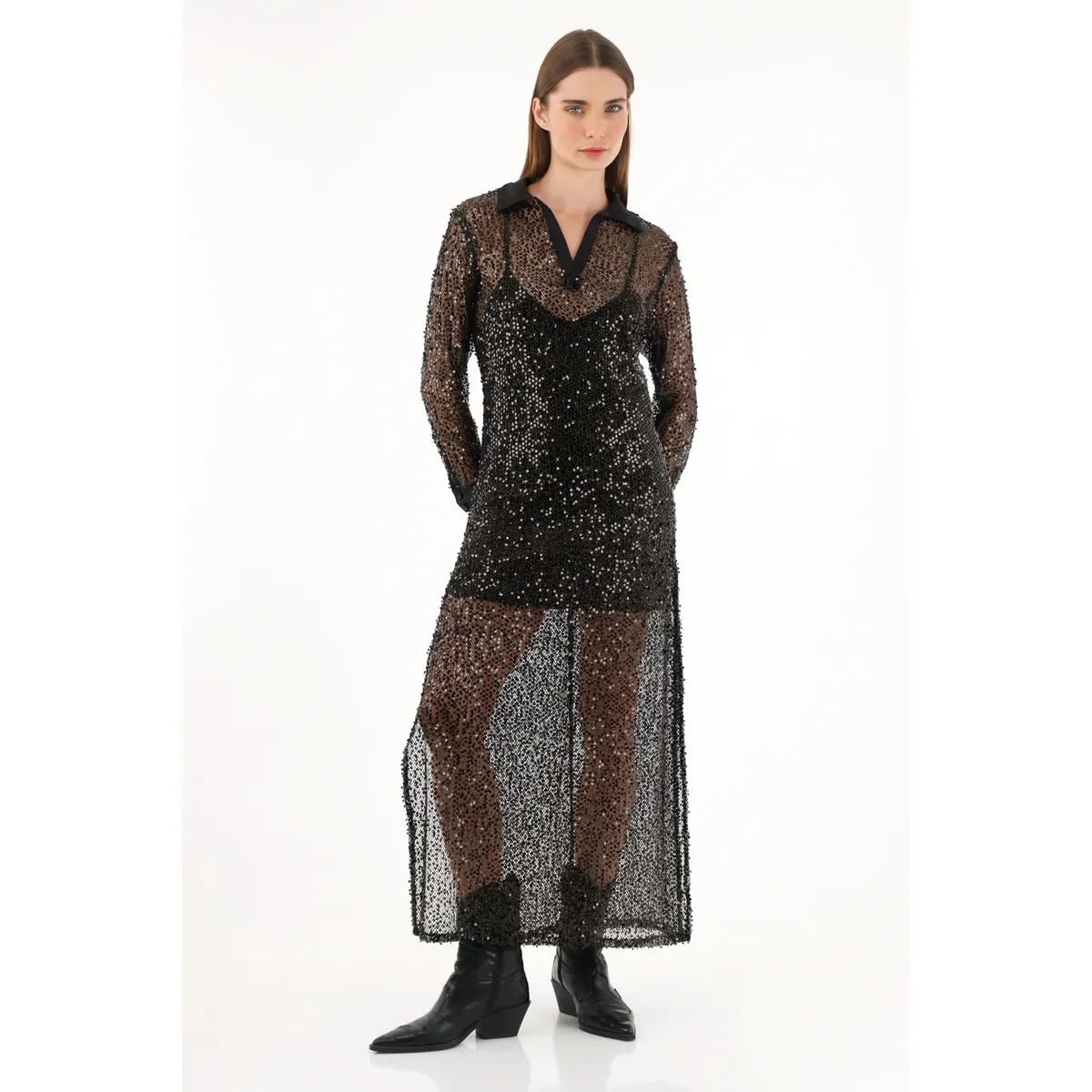 TENNIS - Vestido con transparencia y brillo para mujer