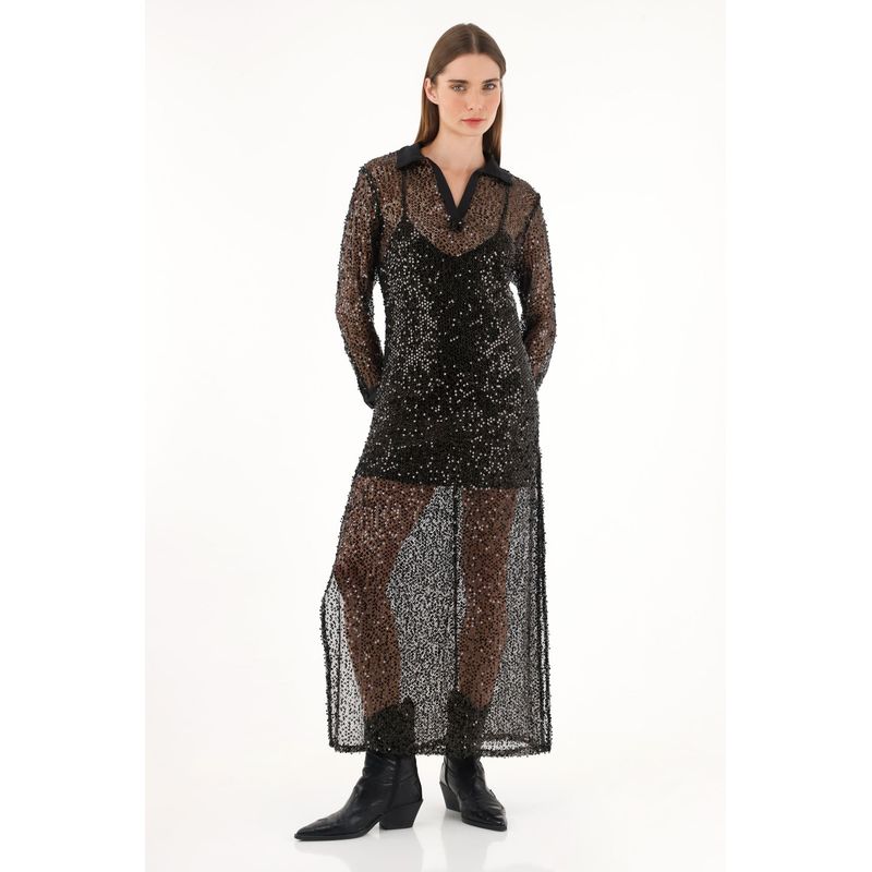 TENNIS - Vestido con transparencia y brillo para mujer