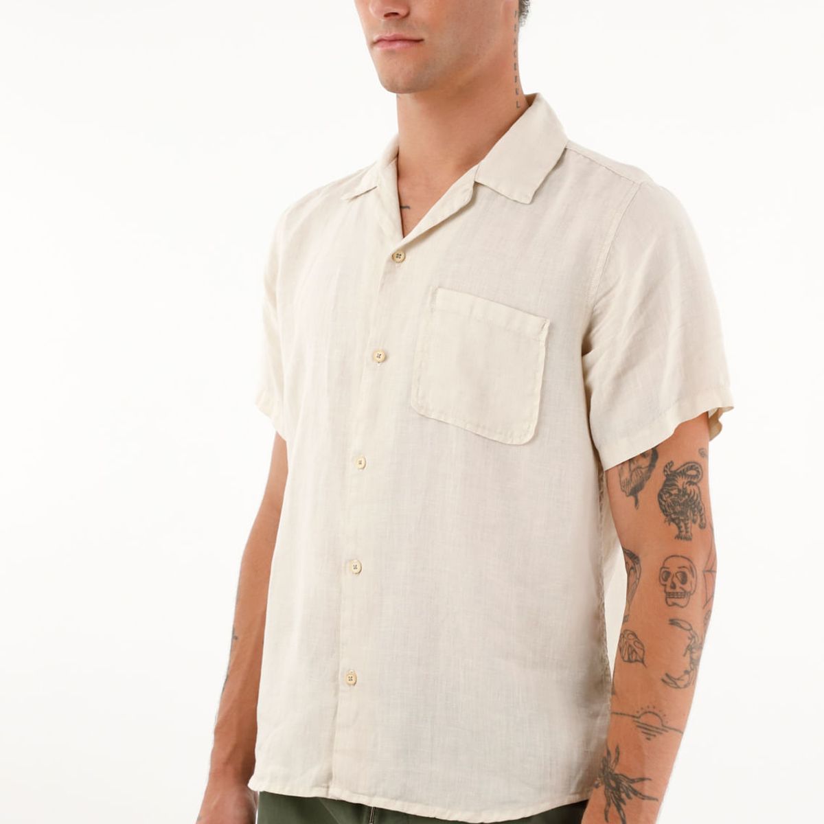 TENNIS - Camisa crudo manga corta en 100% lino para hombre