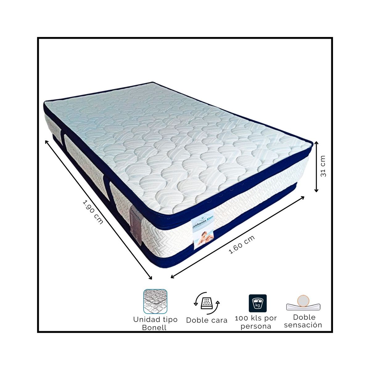 GENERICO - Colchón Queen Firmeza Media Resortado 160x190 +Protector+almohada