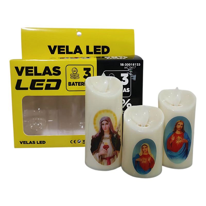 GENERICO - Velas Led Religiosas Luz Amarilla Con Pila  Pack De 3 Unid
