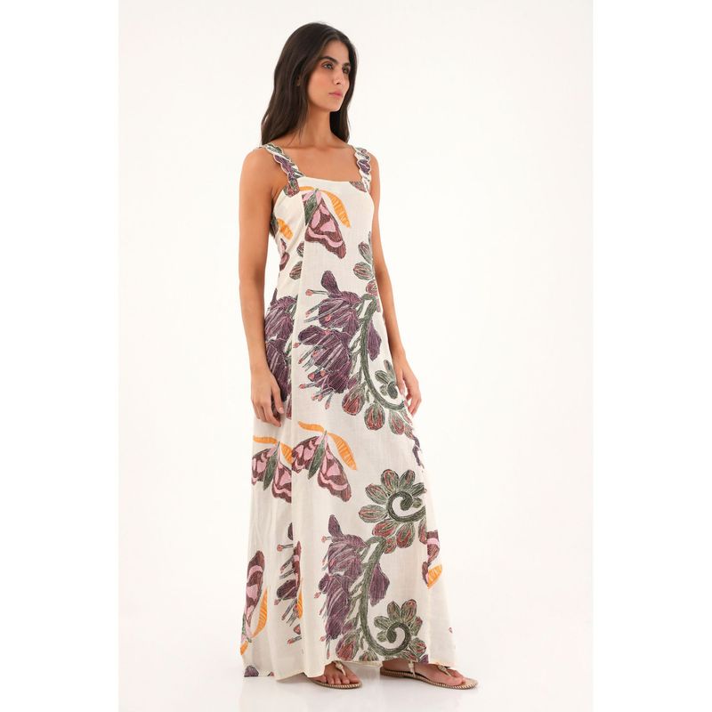 TOPMARK - Vestido largo estampado con tiras bordadas para mujer