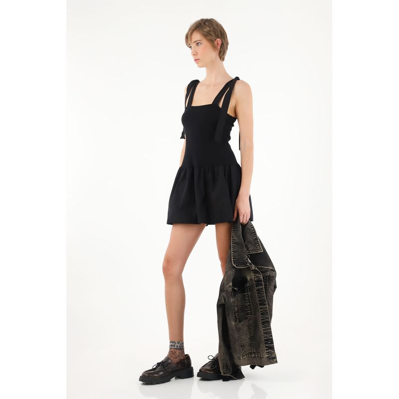 TENNIS - Vestido corto negro con tirantes para mujer