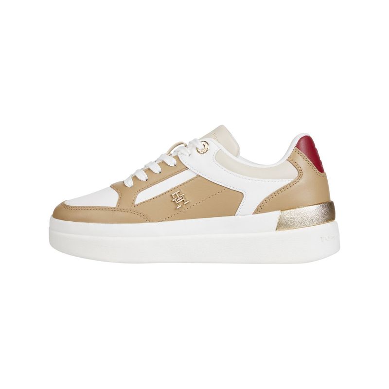 TOMMY HILFIGER - Tenis beige de cuero con monograma TH Tommy Hilfiger