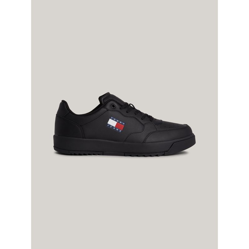TOMMY HILFIGER - Tenis negro Essential en cuero de estilo retro Tommy Hilfiger