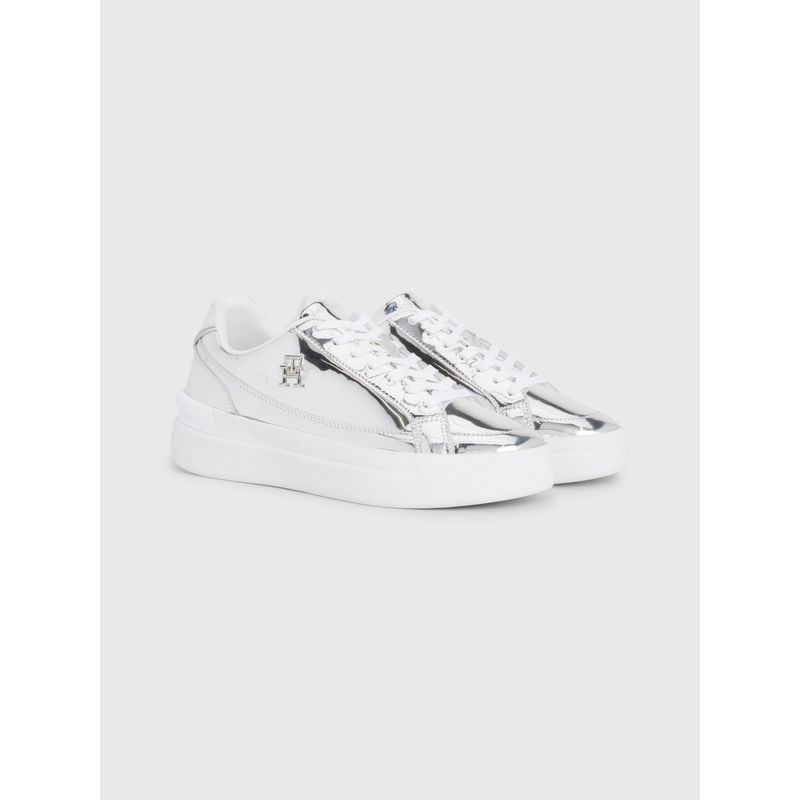 TOMMY HILFIGER - Tenis gris Elevated en cuero con monograma TH Tommy Hilfiger