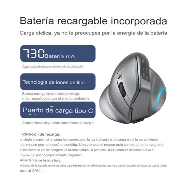 ZELOTES - Mouse Ergonómico Inalambrico Zelotes F-26C Recargable RGB